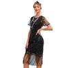 1920 Style Dresses for Women Black Flapper Dresses 1920s Gatsby Dress Sequin Fringe Flapper Dress with Sleeves 20s Style Cocktail Dress Roaring 20s Dresses Black 3X-Large view 2