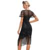 1920 Style Dresses for Women Black Flapper Dresses 1920s Gatsby Dress Sequin Fringe Flapper Dress with Sleeves 20s Style Cocktail Dress Roaring 20s Dresses Black 3X-Large view 3