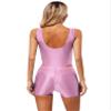 YiZYiF Women's Oily Glossy Crew Neck One Piece Swimsuit Short Sleeve Leotard Workout Swimwear Shorts Pink A X-Large view 2