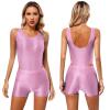 YiZYiF Women's Oily Glossy Crew Neck One Piece Swimsuit Short Sleeve Leotard Workout Swimwear Shorts Pink A X-Large view 3