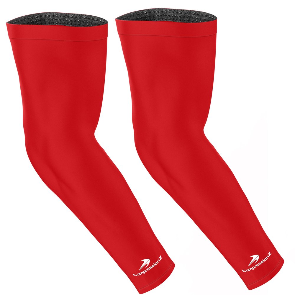 CompressionZ Compression Arm Sleeves for Men & Women| Cooling UV Sun Protection Elbow Pain Relief for All Sports and Recovery Maroon: Pair Large