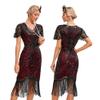 1920 Style Dresses for Women Red Flapper Dresses 1920s Gatsby Dress Sequin Fringe Flapper Dress with Sleeves 20s Style Cocktail Dress Roaring 20s Dresses Wine Red + Black 3X-Large view 1