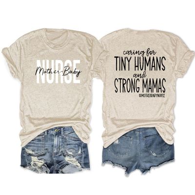 Mother and Baby Nurse Shirt for Women, Caring for Tiny Humans and Strong Mamas, Postpartum Nurse Gift, Graphic Tee Beige