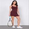 ODODOS Women's Cloud Feeling Tank Dress with Separate Shorts and Built in Bra U Back Mini Tennis Dress, Burgundy, X-Small view 2