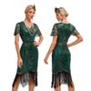 1920s Flapper Dress for Women Green Flapper Dresses 1920s Gatsby Dress Sequin Fringe Dress with Sleeves 20s Style Cocktail Dress Roaring 20s Dresses Dark Green 3X-Large view 1