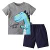 AMIMOJY Boys Summer Clothes Baby Cotton Outfit Set Dinosaur Cartoon Prints Shirt Short Sleeve Tops Casual Pants Child 2Pcs, 3-4T, C-grey1 view 1
