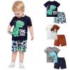AMIMOJY Boys Summer Clothes Baby Cotton Outfit Set Dinosaur Cartoon Prints Shirt Short Sleeve Tops Casual Pants Child 2Pcs, 3-4T, C-grey1 view 3