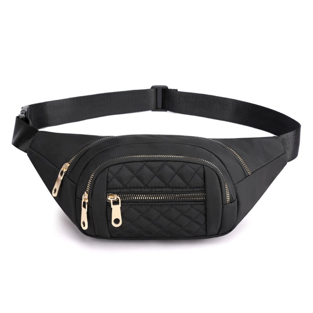Black Watertight Women's Fanny Pack with Smoothing Zippered for Outdoor Sports and Travel