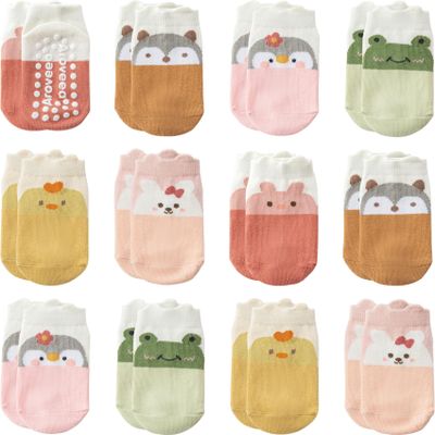 Aroveea Baby Toddler Socks Grip Non Slip Boys Girls Cotton 12 Pack for 1-3T Kids Ankle Cute Socks 6M-7Years