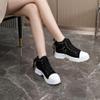 MAUGELY Women's High Top Heightened Sole Sports Causal Fashion Sneakers Canvas Shoes Black 5.5 US view 2