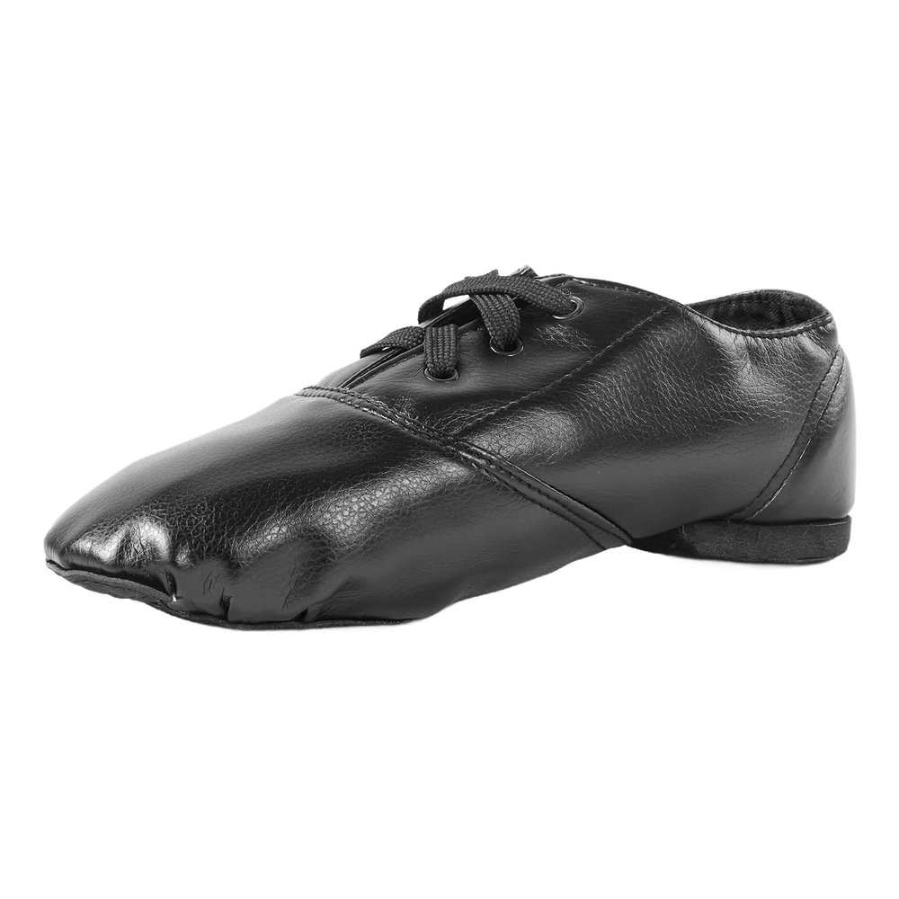 Black Lace Up Jazz Shoes PU Leather Oxford Dance Sneaker for Women Theater Class Boots(8, Black)