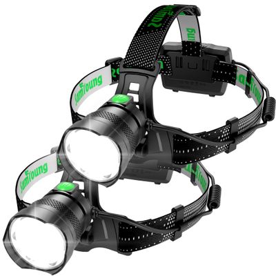 2-Pack High Lumens Rechargeable Headlamp, 7 Modes 50H Long Lasting Head Lamp, Motion Sensor Zoomable Headlamps for Adults, 90 Adjustable IP67 Waterproof Head Light for Hiking Camping Hardhat
