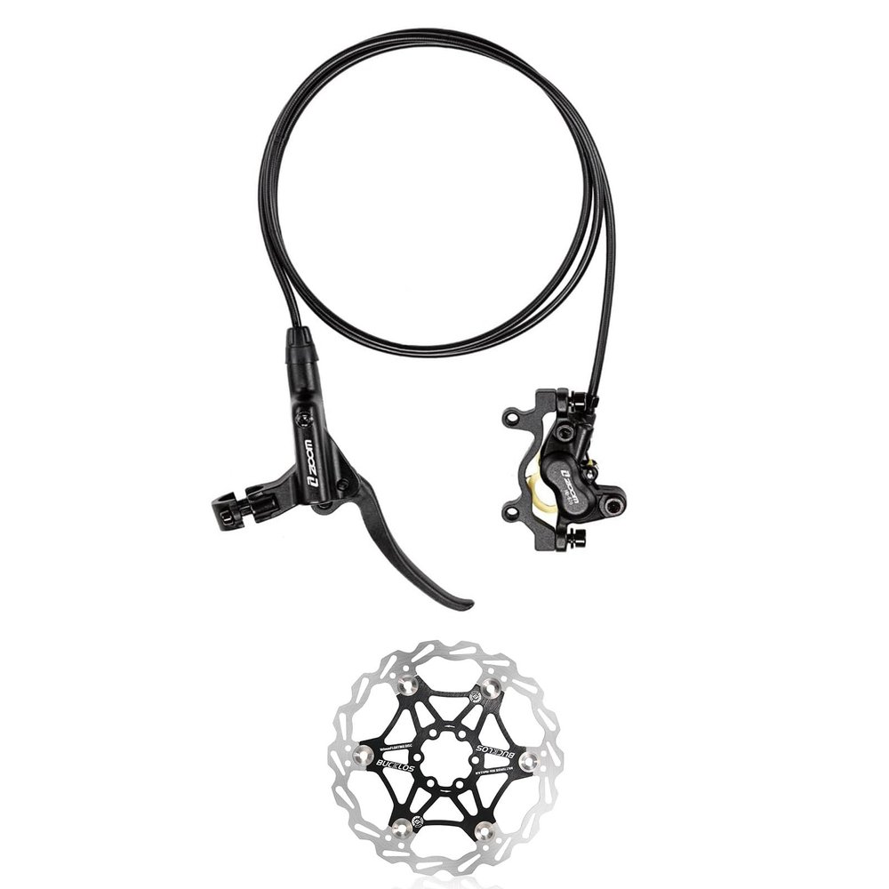 BUCKLOS Zoom MTB 4 Piston Hydraulic Disc Brakes Right Rear Bike Hydraulic Brake and 160mm Stainless Steel Bike Floating Disc Brake Rotor with 6 Bolts