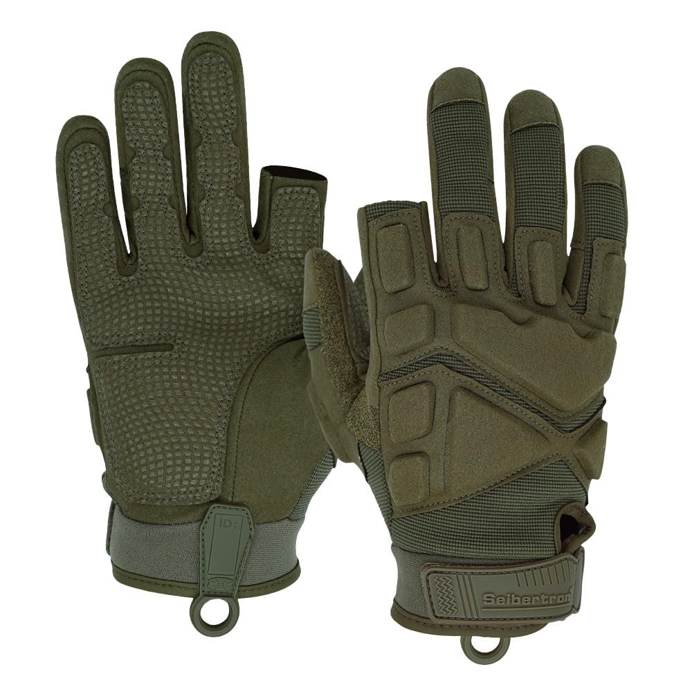 Seibertron S.O.L.A.G-HI 2.0 Half Index Finger Tactical Gloves - Touchscreen Tactical Gloves for Cycling, Motorcycle Riding, and Climbing Army Green M