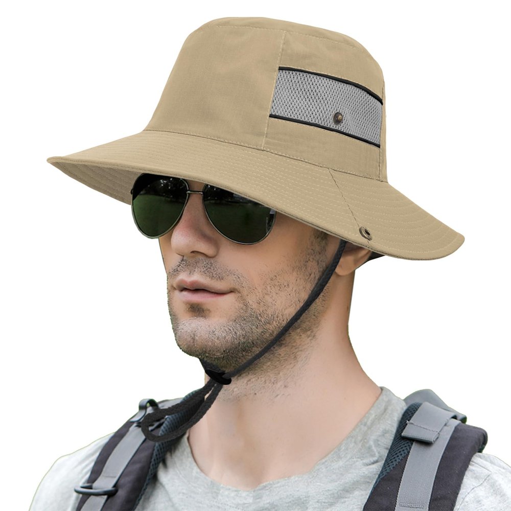 Beisto Unisex Sun Bucket Hat Wide Brim UPF 52+ Foldable Boonie Hat Fishing Hunting Hiking Beach Hat Sun Protection Cap for Men Women Khaki