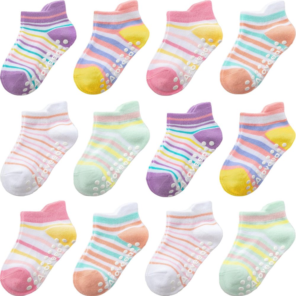 Aroveea Baby Toddler Socks Grip Non Slip Boys Girls Cotton 12 Pack for 3-5T Kids Ankle Cute Socks 6M-7Years