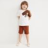 AMIMOJY Boys Summer Clothes Baby Cotton Outfit Set Dinosaur Cartoon Prints Shirt Short Sleeve Tops Casual Pants Child 2Pcs, 4-5T, D-brown view 2