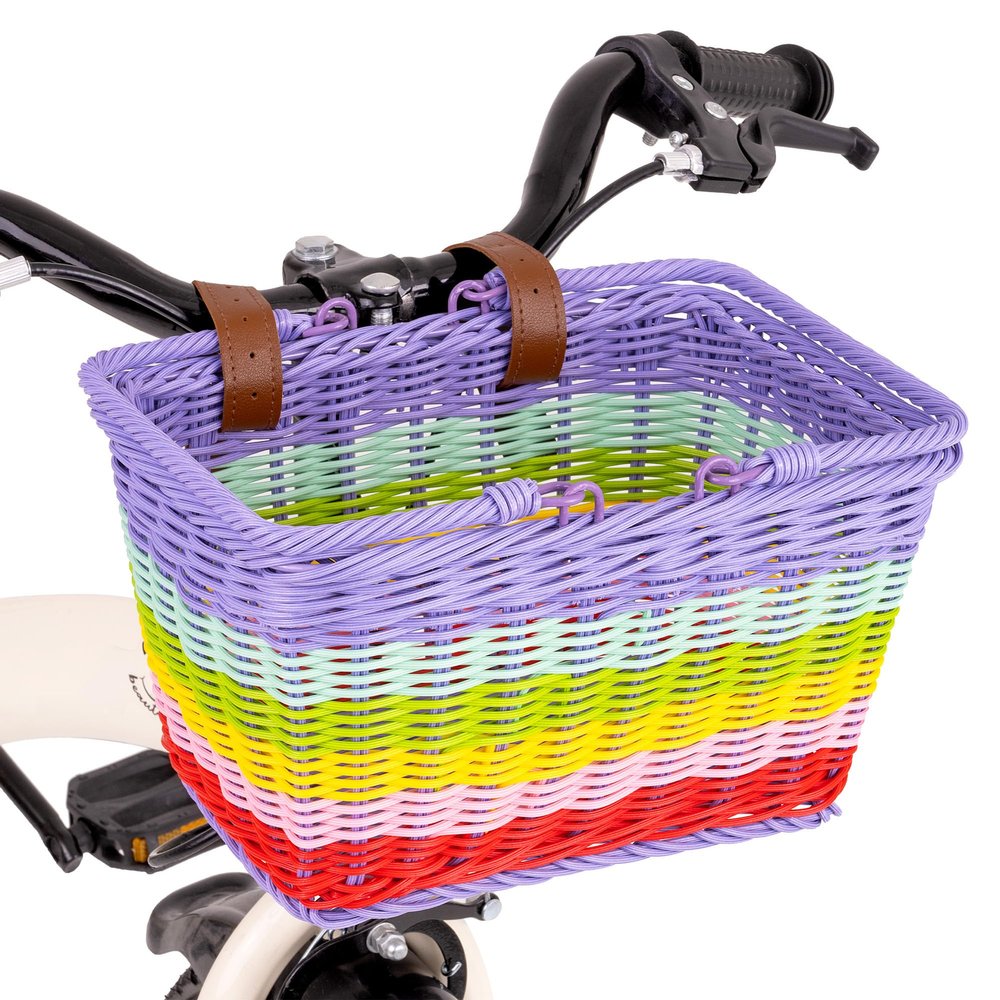 GRANNY SAYS Kids Bike Basket Front, Small Wicker Basket with Handle, Bicycle Baskets for Boys and Girls, Baskets with Adjustable Straps, 9" X 7" X 6", Rainbow Colors