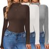 Ekouaer 3 Pack Turtleneck Shirt Women Long Sleeve Mock Neck Thermal Base Layer Slim Fit Soft Stretch Undershirts Tops Brown/Light Gray/White L view 1