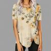 FOCLMP Women 2024 Floral Tops Blouses Short Sleeve Summer Shirt Trendy Fitted Tunic Blouse Dressy Causal Ladies Clothing Womens Tunics for Summer Dressy Khaki 5X view 2