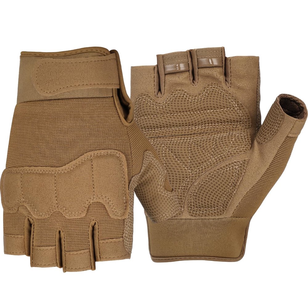FIORETTO Fingerless Gloves for Airsoft Shooting Half Finger Hunting Hiking Cycling Driving Motorcycle Climbing Work Gloves, Sand L
