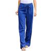 Generic Peime Linen Summer Pants Women Straight Leg Trousers Bow Tie Pants High Waisted Summer Pants Elastic Waist Lounge Pants Blue, XX-Large view 1