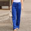 Generic Peime Linen Summer Pants Women Straight Leg Trousers Bow Tie Pants High Waisted Summer Pants Elastic Waist Lounge Pants Blue, XX-Large view 2