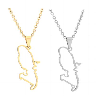 ZENRUIMING 2 French Martinique Map Openwork Necklaces, Geometric Titanium Pendant Necklace
