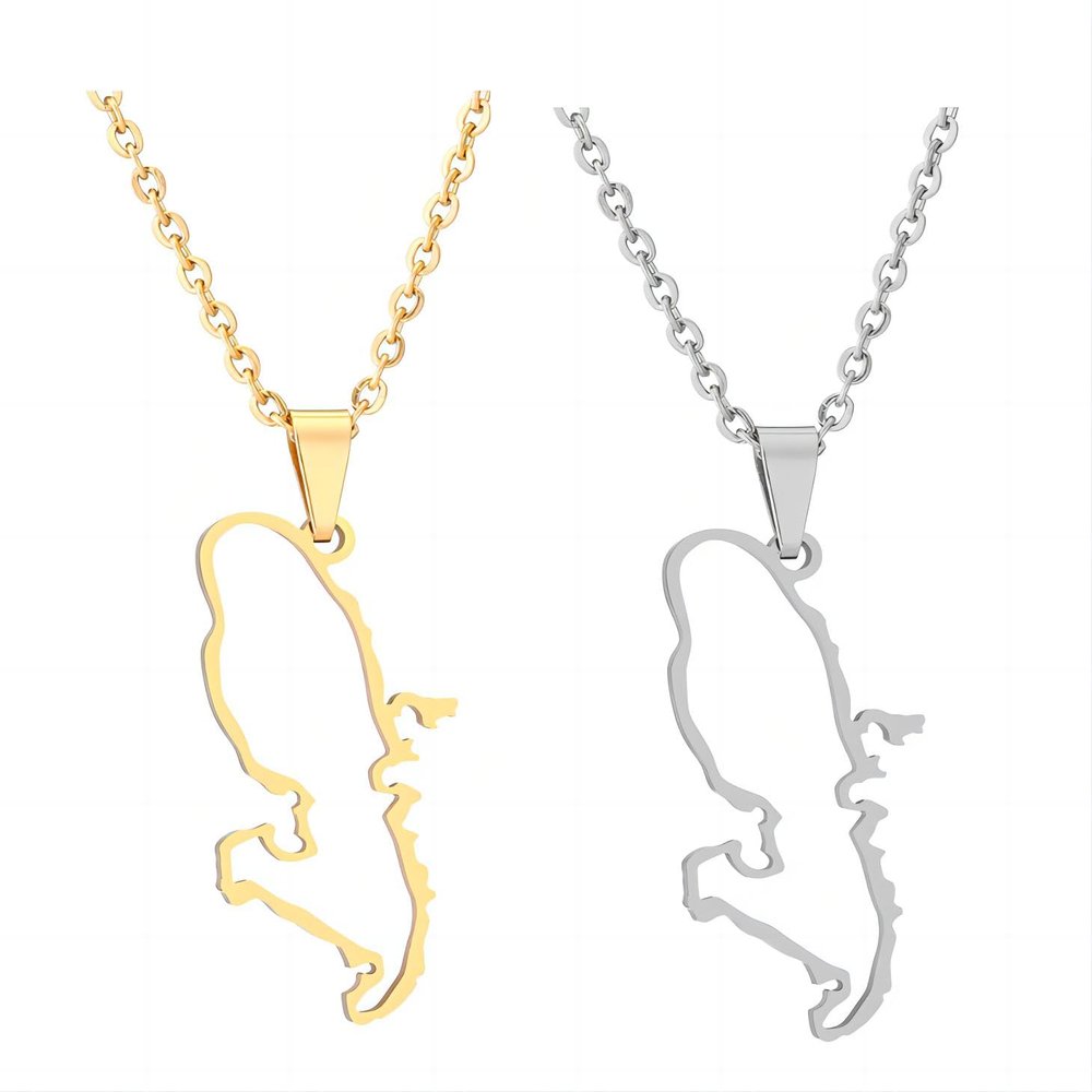 ZENRUIMING 2 French Martinique Map Openwork Necklaces, Geometric Titanium Pendant Necklace