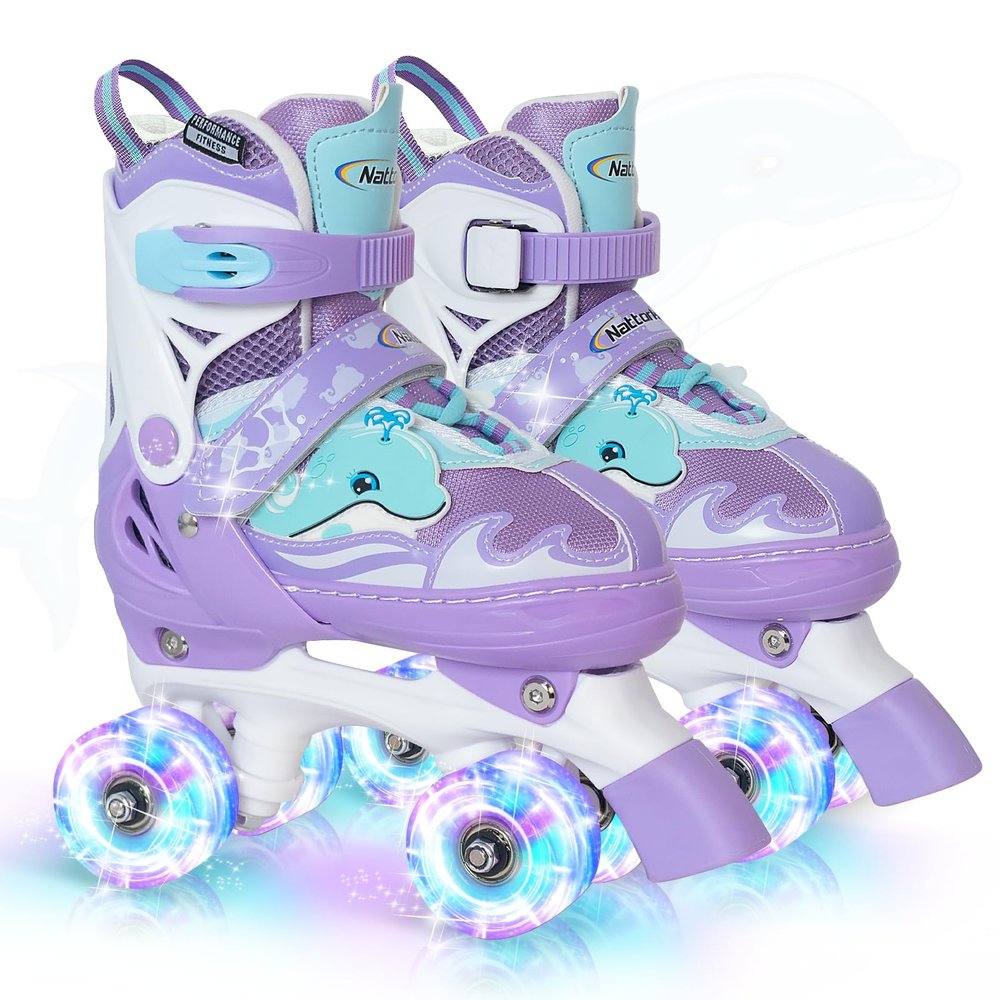 Nattork Roller Skates for Kids, Adjustable Light up Rollerskates for Girls Boys, Green Blue Purple Pink Skates for Toddler,Beginner Kids Roller Skates Indoor Outdoor