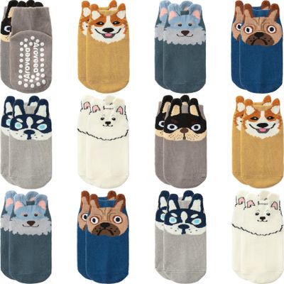 Aroveea Baby Toddler Socks Grip Non Slip Boys Girls Cotton 12 Pack for 3-5T Kids Ankle Cute Socks 6M-7Years