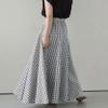 chouyatou Women's Retro Plaid A Line Midi Skirt Gingham High Elastic Waisted Pleated Swing Long Skirt (X-Small, Light Gray) view 3
