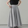chouyatou Women's Retro Plaid A Line Midi Skirt Gingham High Elastic Waisted Pleated Swing Long Skirt (X-Small, Light Gray) view 4