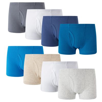Family Feeling 8 Packs Plain Solid Color Big Boys' Cotton Boxer Brief Underwear Size 8