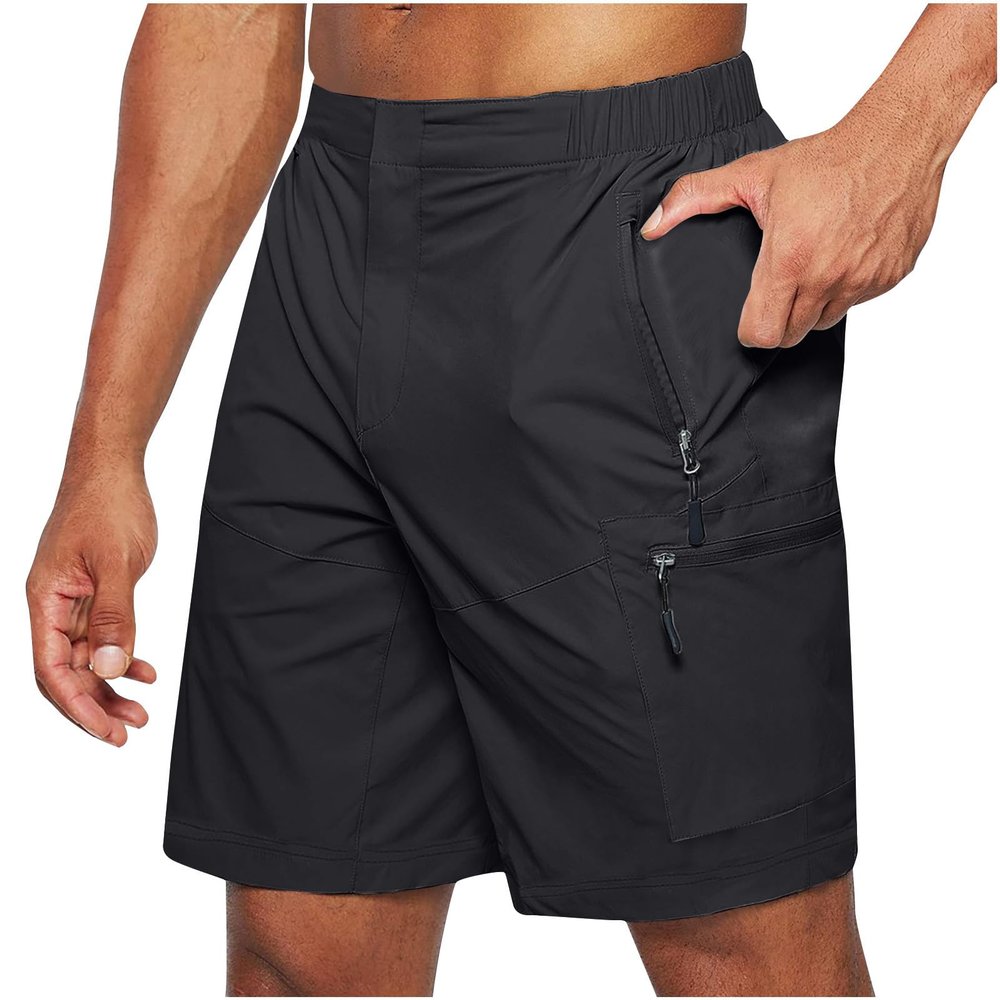 90 Off Men's Shorts 7 Inch Inseam Stretch Waist Zipper Pocket Cargo Shorts Summer Causal Solid Athletic Shorts Going Out Big and Tall Short Outfits Black L