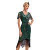 1920s Flapper Dress for Women Green Flapper Dresses 1920s Gatsby Dress Sequin Fringe Dress with Sleeves 20s Style Cocktail Dress Roaring 20s Dresses Dark Green Large view 2