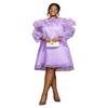 AOMEI Women Sweet Cold Shoulder Ruffle Loose Chiffon Babydoll Dress Spaghetti Strap Long Sleeve Flowy Mesh Short Dresses (Purple,X-Large) view 1