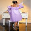 AOMEI Women Sweet Cold Shoulder Ruffle Loose Chiffon Babydoll Dress Spaghetti Strap Long Sleeve Flowy Mesh Short Dresses (Purple,X-Large) view 3
