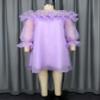AOMEI Women Sweet Cold Shoulder Ruffle Loose Chiffon Babydoll Dress Spaghetti Strap Long Sleeve Flowy Mesh Short Dresses (Purple,X-Large) view 4