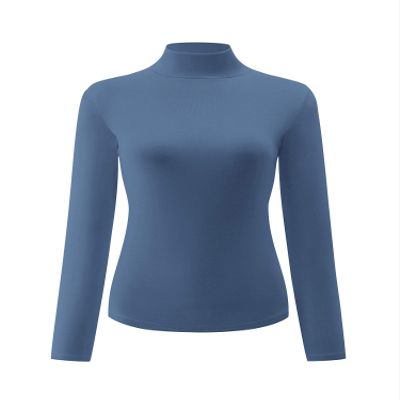 Kindcall Womens Slim Fitted Mock Turtleneck Tops Long Sleeve Lightweight Base Layer Shirts (Beja Blue, Medium)