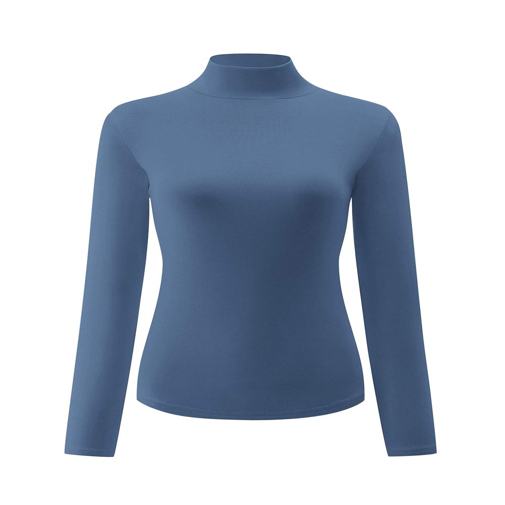 Kindcall Womens Slim Fitted Mock Turtleneck Tops Long Sleeve Lightweight Base Layer Shirts (Beja Blue, Medium)