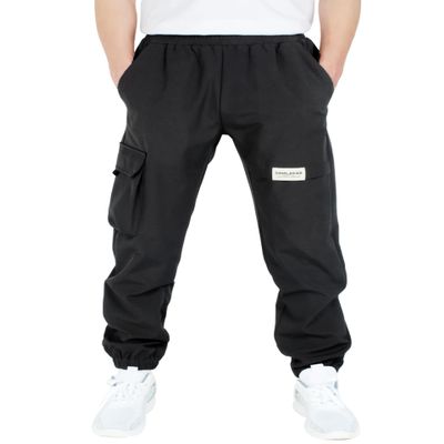 CAMLAKEE Boys' Cargo Joggers Pants Kids Elastic Waist Water Resistant Youth Outdoor Hiking Pants Black 6-7 Years Size 130