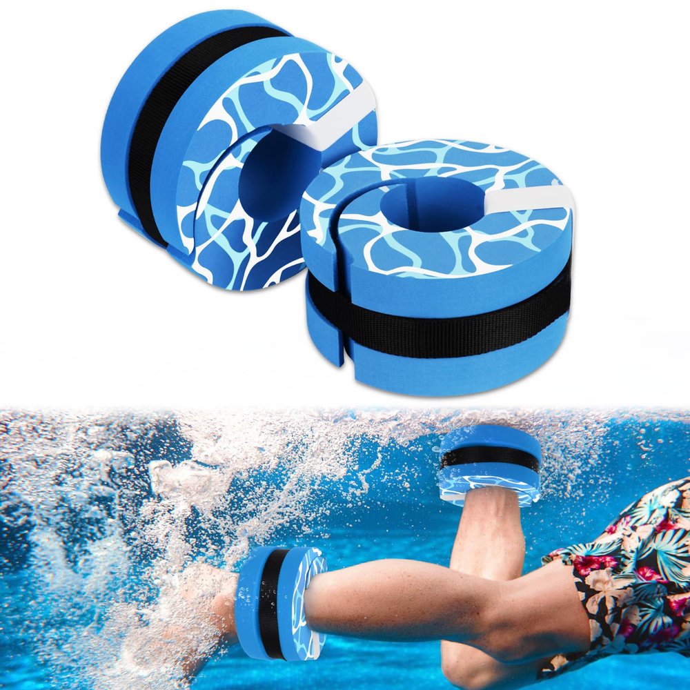 Hikeen Swim Aquatic Cuffs,High-Density EVA Water Aerobics Float Ring Fitness Pool Exercise Weights Set, Water Ankles Arms Belts with Adjustable Float for Swim Fitness Training (Blue)