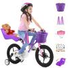 Aurelema Doll Bike Seat with 30 Pcs Stickers Decals Bicycle Basket for Kids Handlebar Streamers Colorful Ribbons Tassel Daisy Bike Bell for Girls Boys Bicycle Accessories Christmas Kids Gift(Purple) view 4