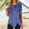 FOCLMP Women 2024 Floral Tops Blouses Short Sleeve Summer Shirt Trendy Fitted Tunic Blouse Dressy Causal Ladies Clothing Funny Tshirts Shirts for Women Purple S view 2