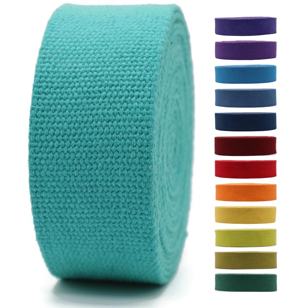 2" & 1.5'' & 1" Cotton Webbing - 5 Yards - 50+ Colors -%100 Natural Cotton - Turkish Woven - Heavy 1 Inch 1.5 Inch 2 Inch Canvas Webbing for Sewing Straps Bags Climbing Indoors Craft DIY 11275