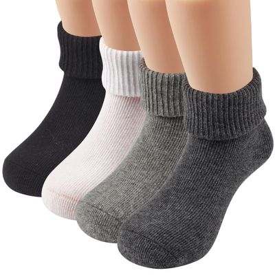 COTTON DAY Baby Infant Toddler Seamless Triple Roll Turn Cuff Slouch Socks Black White Charcoal 0-6M