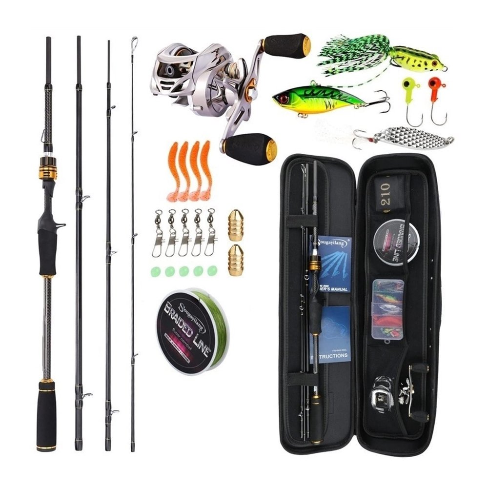 ENGENDER Fishing Rod Fishing Rod Combo Carbon Fiber 4 Piece Casting Rod and Baitcasting Reel Saltwater Lure Bass Fishing Set Fishing Pole (Size : 2.1m and Right Hand, Color : Full kit)