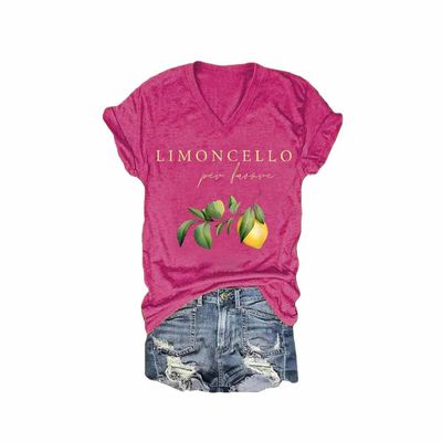 MOGUI Limoncello Spritz Per Favore T-Shirt Limoncello Per Favore T-Shirt Italy Shirt Women Gift Fun Loose T-Shirt Short Sleeve Cute Graphic Shirt Rosy, Small