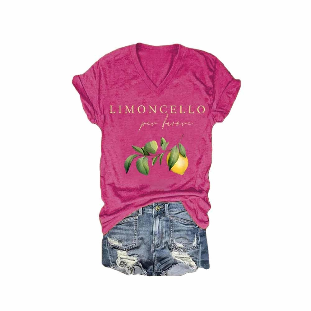MOGUI Limoncello Spritz Per Favore T-Shirt Limoncello Per Favore T-Shirt Italy Shirt Women Gift Fun Loose T-Shirt Short Sleeve Cute Graphic Shirt Rosy, Small